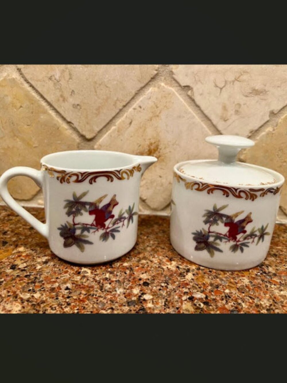 Vintage Rutherford's Birds 6 oz Creamer, Sugar Bowl & Lid